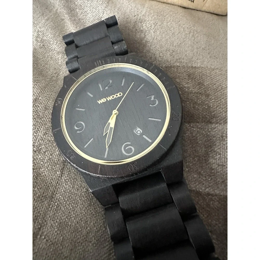 WeWOOD Alpha Black Watch Mens Black Wood Bracelet Date Quartz Box Papers Eco